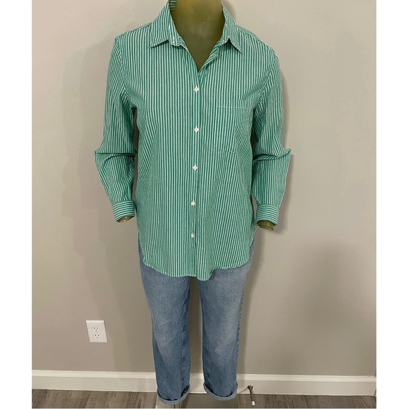 Gap Organic Cotton Perfect Shirt Green Stripe - Picture 7 of 16